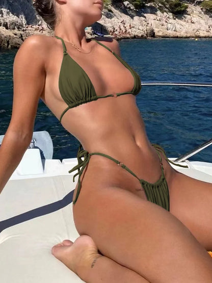 Dwuczęściowe bikini z nadrukiem i wiązaniem halter