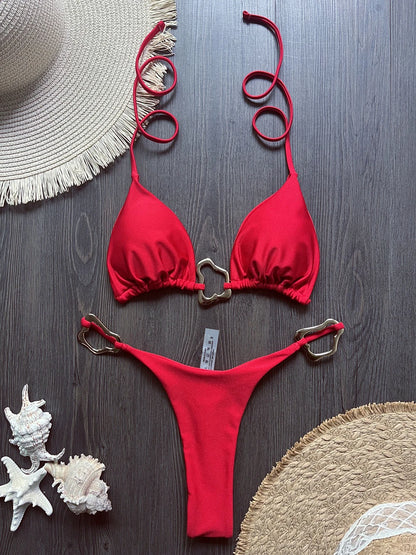 Dwuczęściowe bikini brazylijskie ze sznurowaniem i halterem