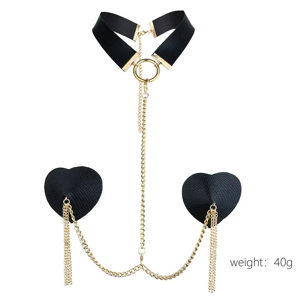 Ozdobne osłonki na sutki z frędzlami i łańcuszkiem