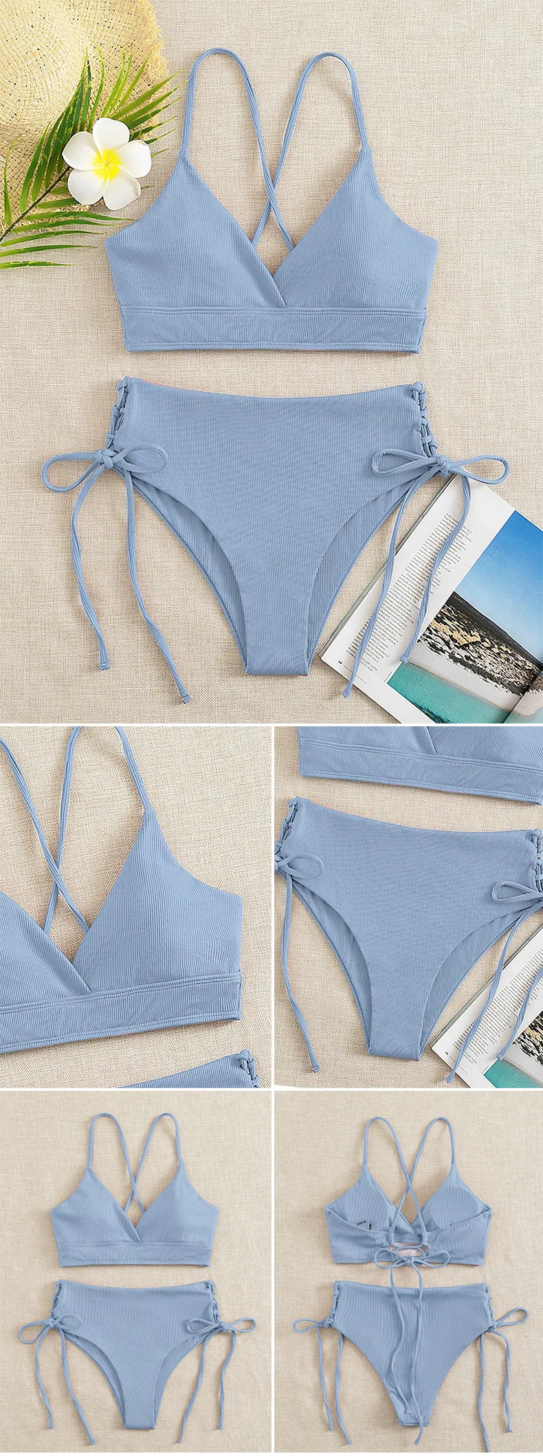 Dwuczęściowe bikini ze sznurowaniem i dekoltem V