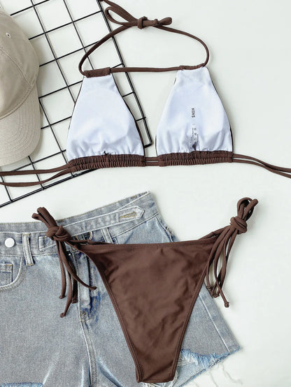 Dwuczęściowe bikini bandażowe z wiązaniem halter