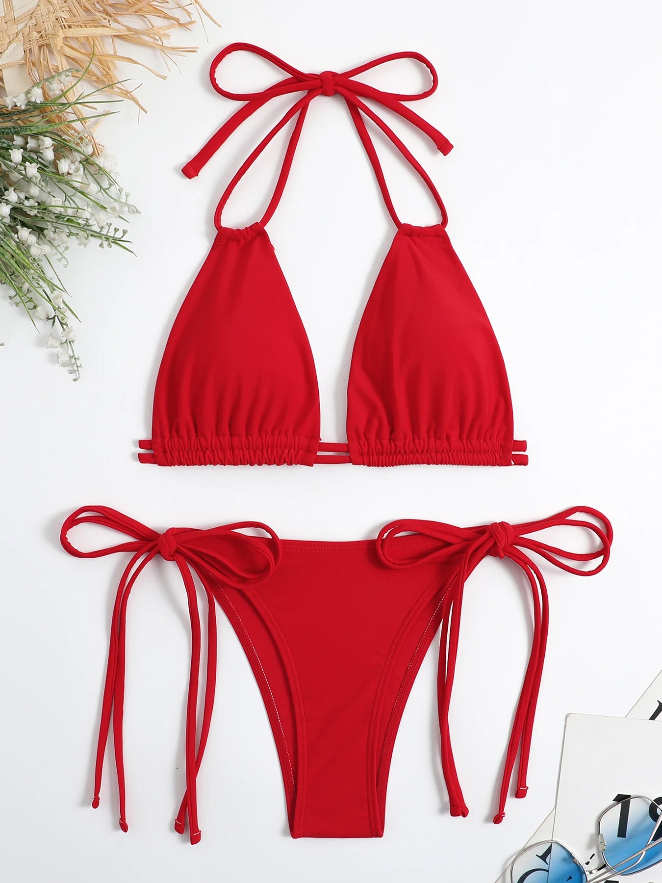 Dwuczęściowe bikini bandażowe z wiązaniem halter