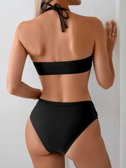 Bikini push-up z wysokim stanem i marszczeniem