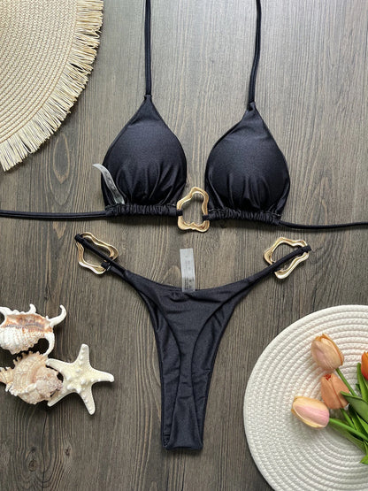 Dwuczęściowe bikini brazylijskie ze sznurowaniem i halterem
