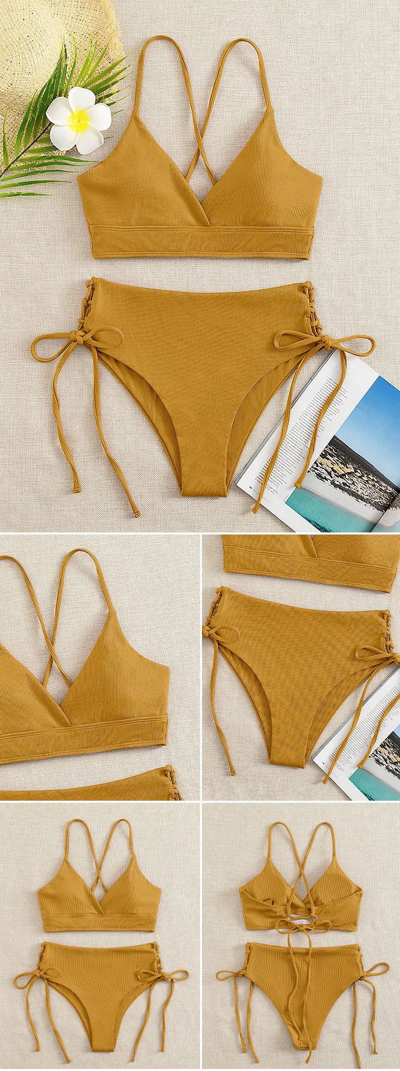 Dwuczęściowe bikini ze sznurowaniem i dekoltem V