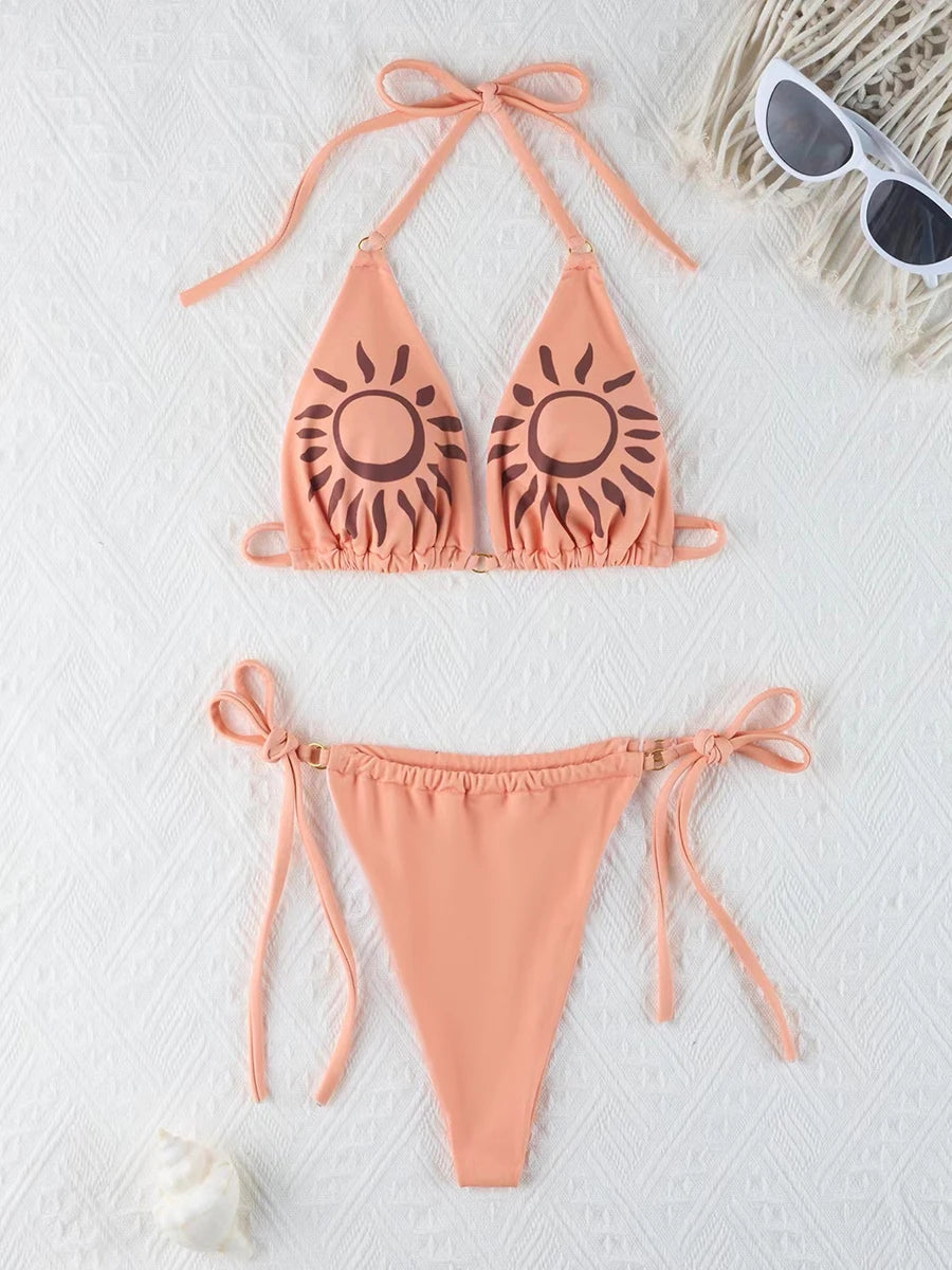 Dwuczęściowe bikini z nadrukiem i wiązaniem halter