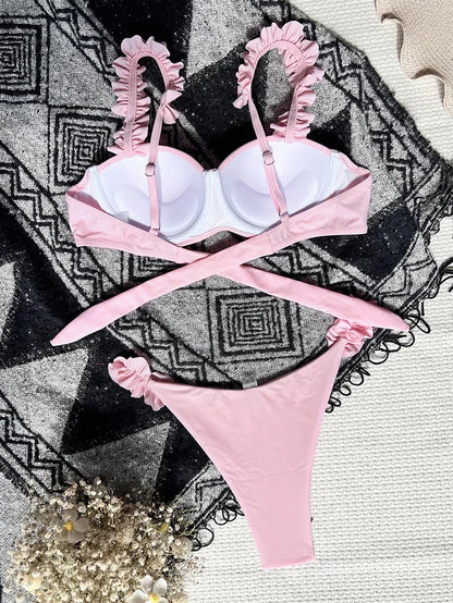 Bikini push-up z wiązaniem i kokardką