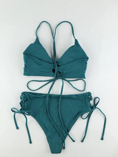 Dwuczęściowe bikini ze sznurowaniem i dekoltem V