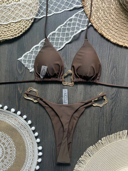 Dwuczęściowe bikini brazylijskie ze sznurowaniem i halterem