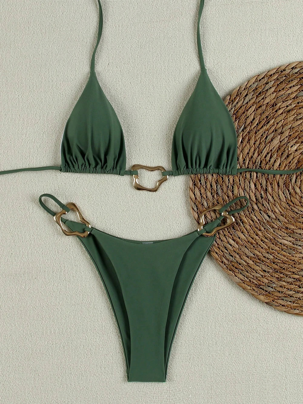 Dwuczęściowe bikini brazylijskie ze sznurowaniem i halterem