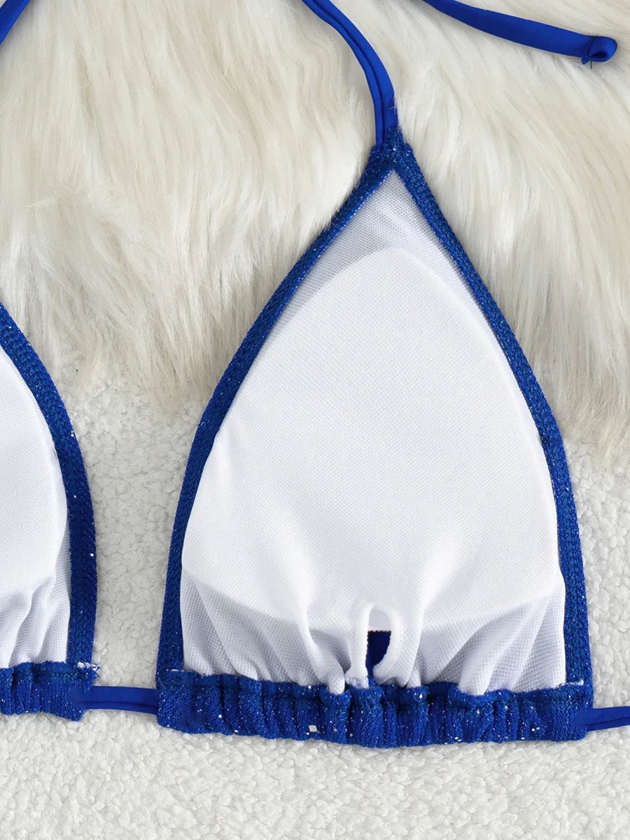 Błyszczące bikini z wiązaniem halter i wysokim krojem