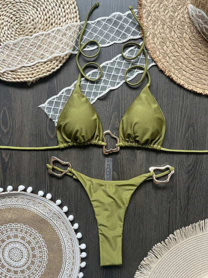 Dwuczęściowe bikini brazylijskie ze sznurowaniem i halterem