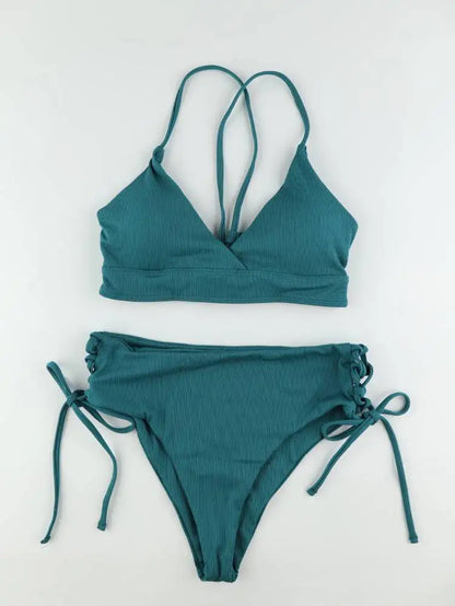 Dwuczęściowe bikini ze sznurowaniem i dekoltem V