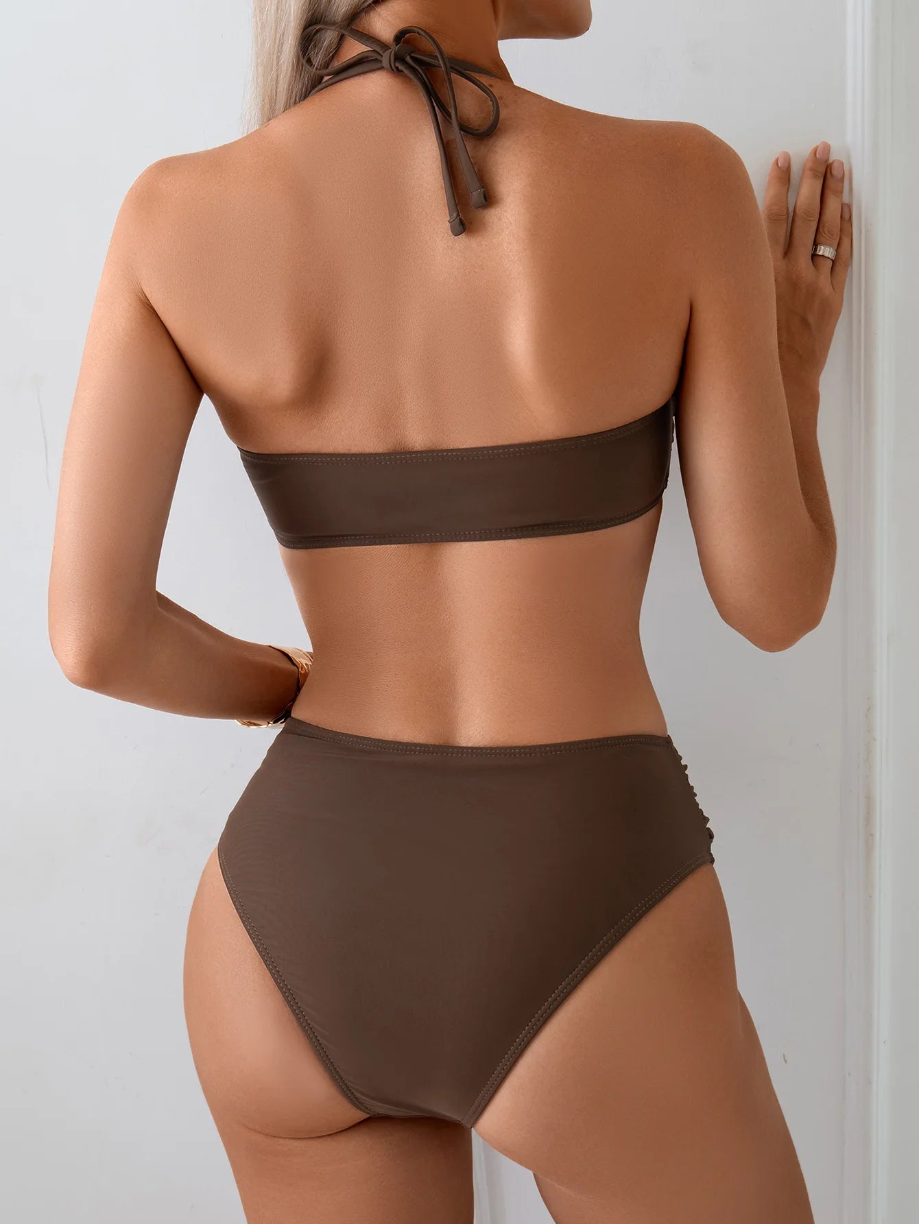 Bikini push-up z wysokim stanem i marszczeniem