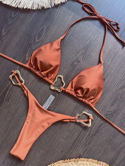 Dwuczęściowe bikini brazylijskie ze sznurowaniem i halterem