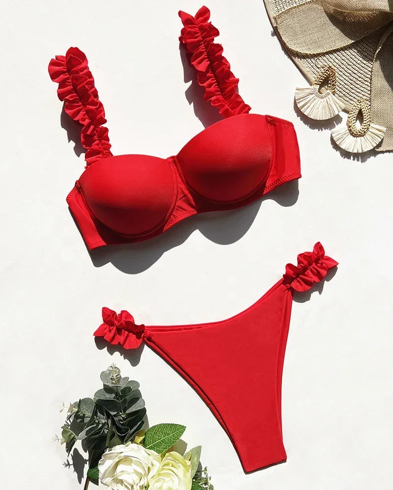 Bikini push-up z wiązaniem i kokardką