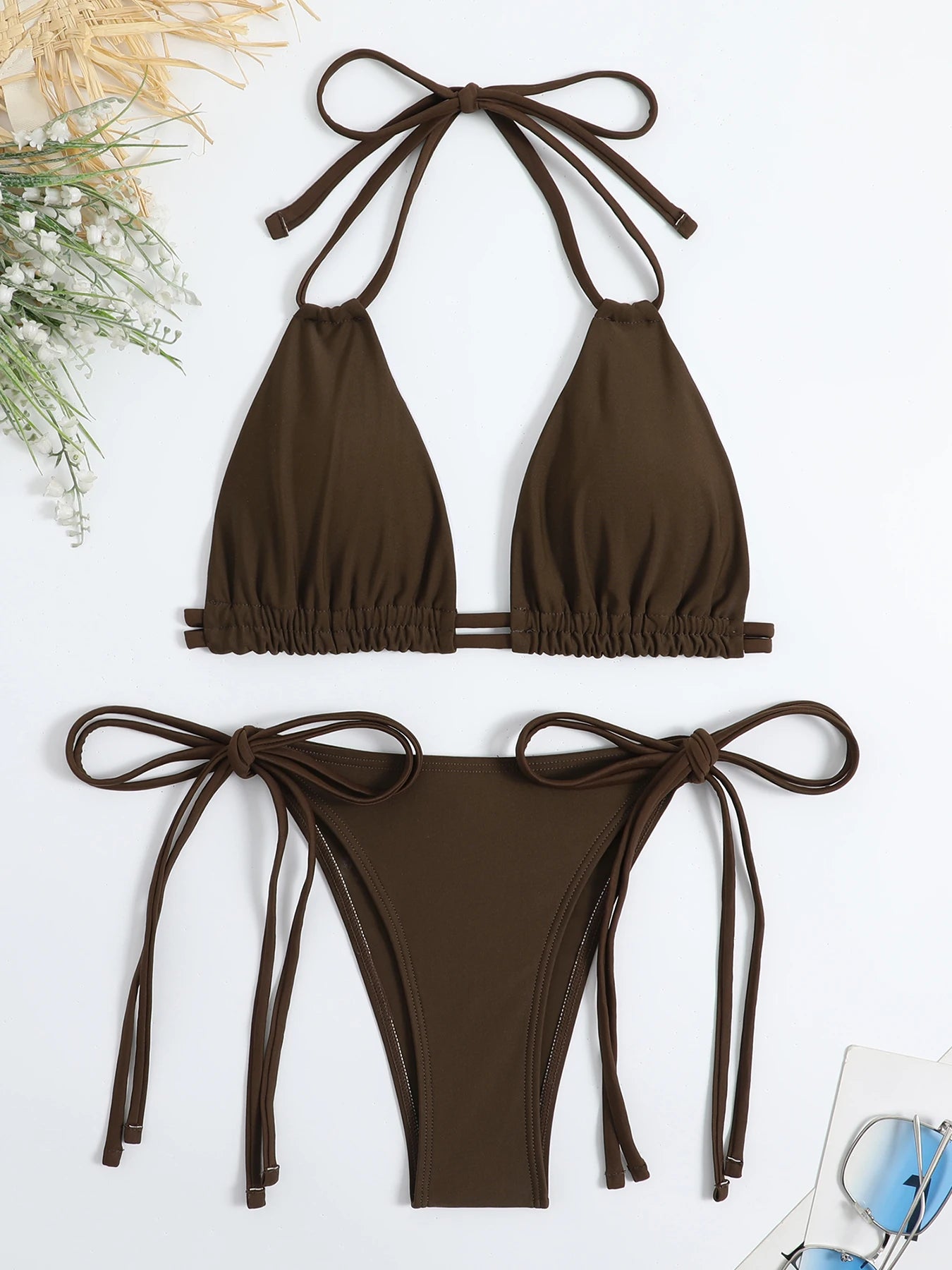 Dwuczęściowe bikini bandażowe z wiązaniem halter