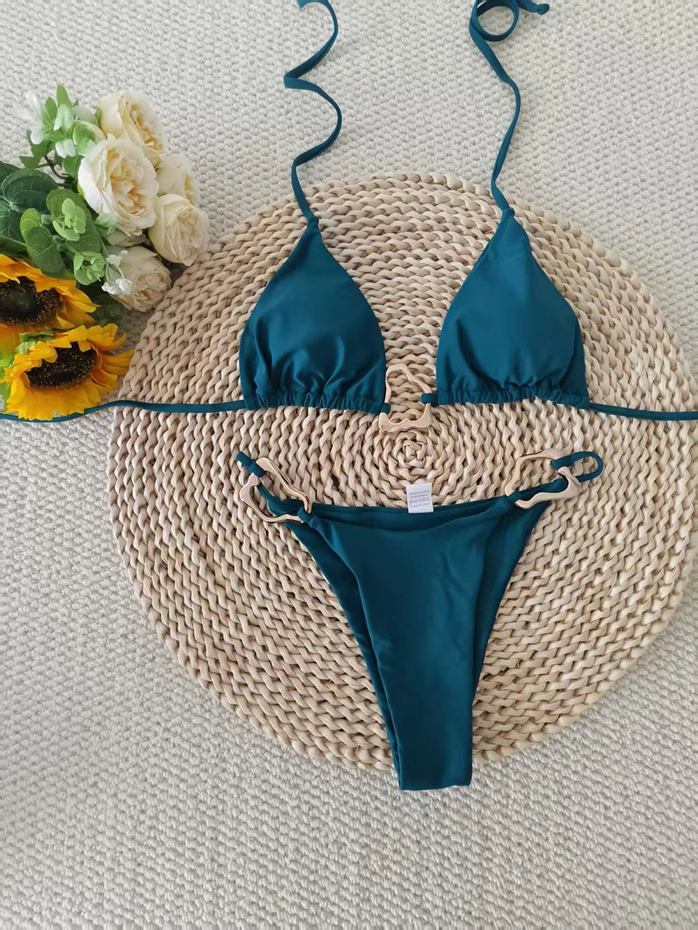Dwuczęściowe bikini brazylijskie ze sznurowaniem i halterem