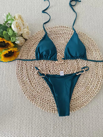 Dwuczęściowe bikini brazylijskie ze sznurowaniem i halterem