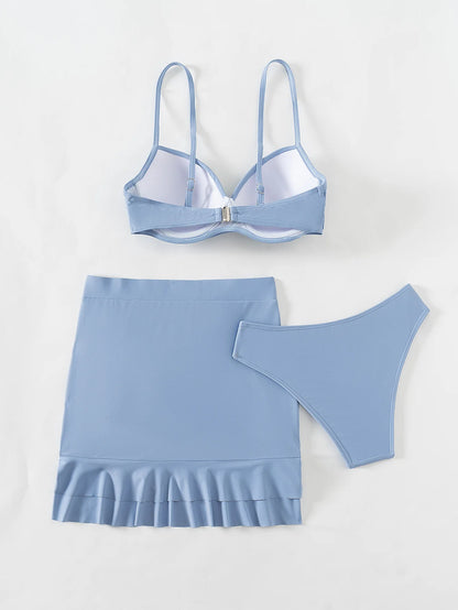 Trzyczęściowe bikini push-up ze spódniczką