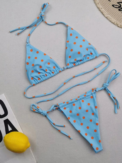 Dwuczęściowe bikini z nadrukiem i wiązaniem halter