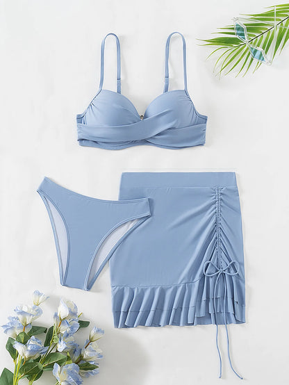 Trzyczęściowe bikini push-up ze spódniczką