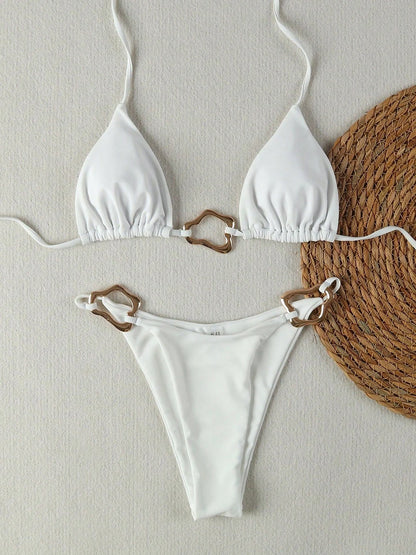 Dwuczęściowe bikini brazylijskie ze sznurowaniem i halterem