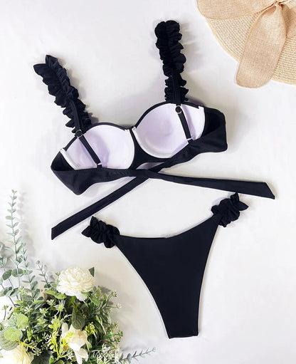Bikini push-up z wiązaniem i kokardką