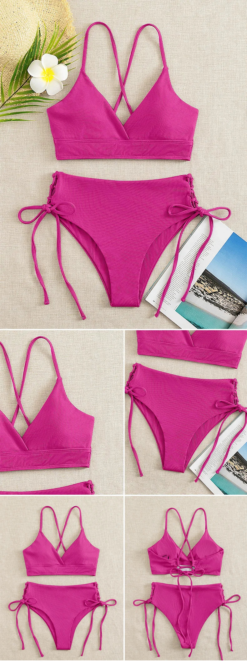 Dwuczęściowe bikini ze sznurowaniem i dekoltem V
