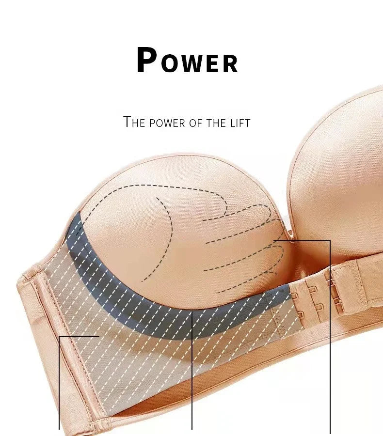 Biustonosz push-up bez ramiączek z zapięciem z przodu