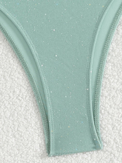 Błyszczące bikini z wiązaniem halter i wysokim krojem