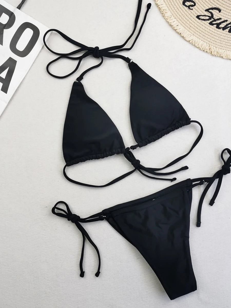 Dwuczęściowe bikini z nadrukiem i wiązaniem halter