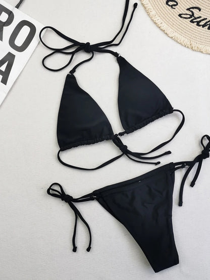 Dwuczęściowe bikini z nadrukiem i wiązaniem halter