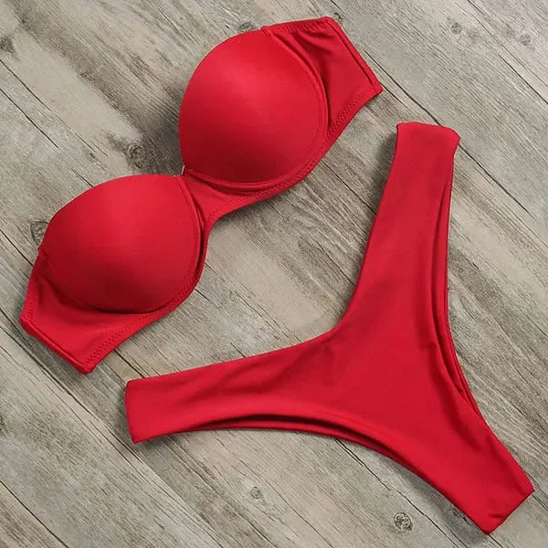 Bikini push-up z wiązaniem i kokardką