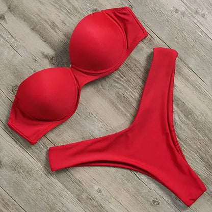 Bikini push-up z wiązaniem i kokardką