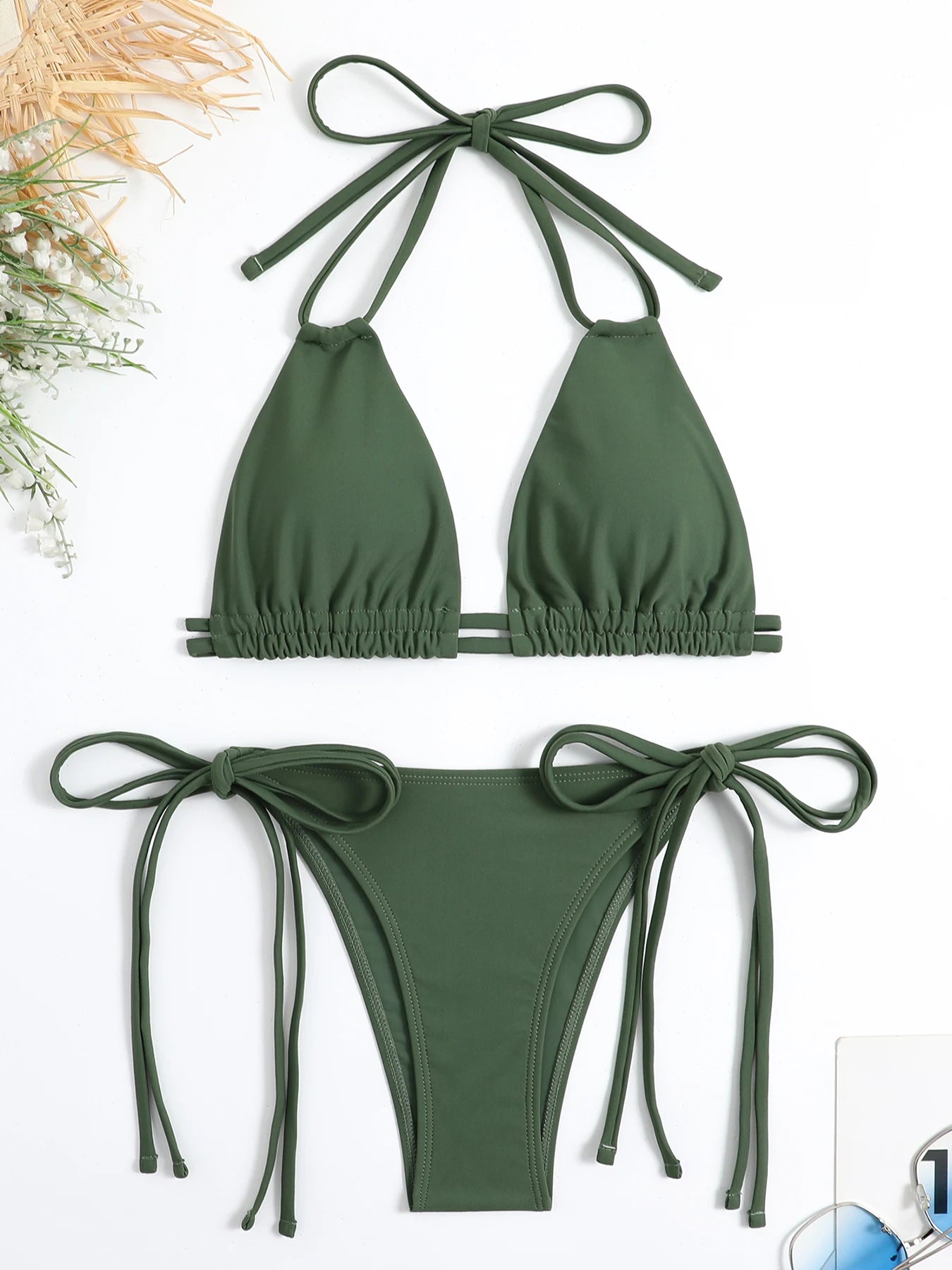 Dwuczęściowe bikini bandażowe z wiązaniem halter