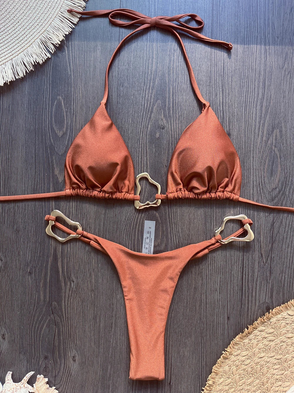 Dwuczęściowe bikini brazylijskie ze sznurowaniem i halterem