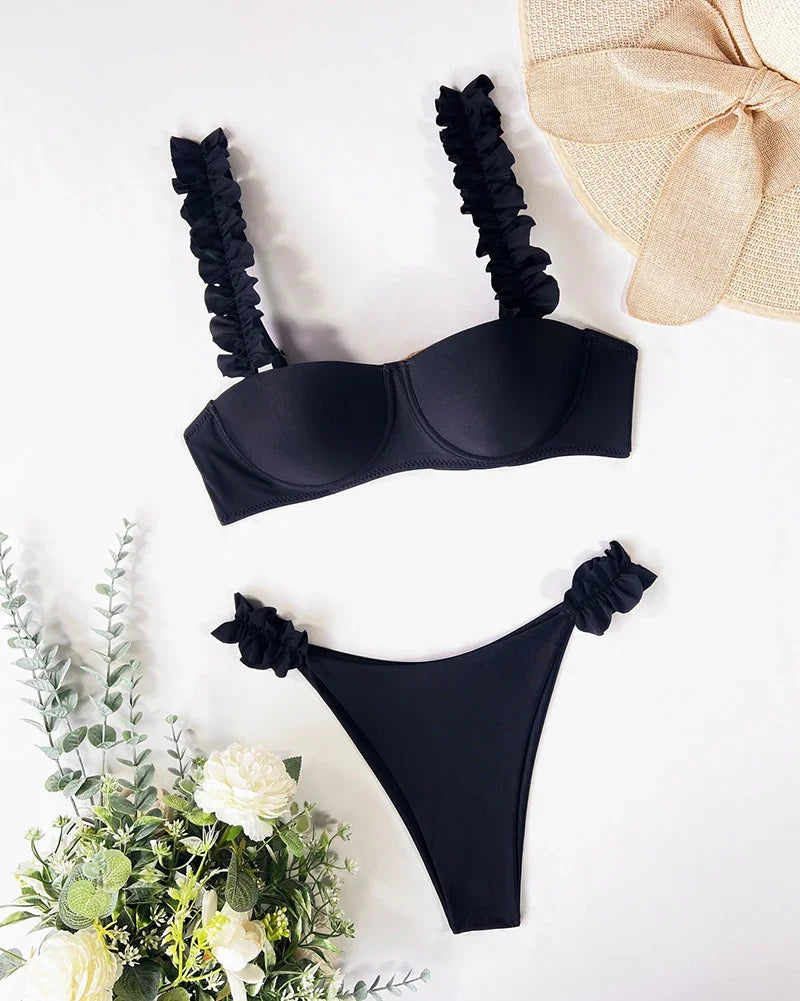 Bikini push-up z wiązaniem i kokardką