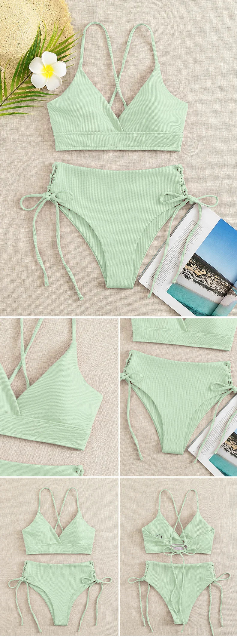 Dwuczęściowe bikini ze sznurowaniem i dekoltem V