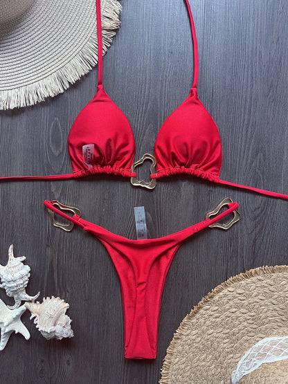 Dwuczęściowe bikini brazylijskie ze sznurowaniem i halterem