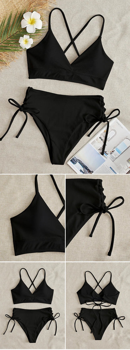 Dwuczęściowe bikini ze sznurowaniem i dekoltem V
