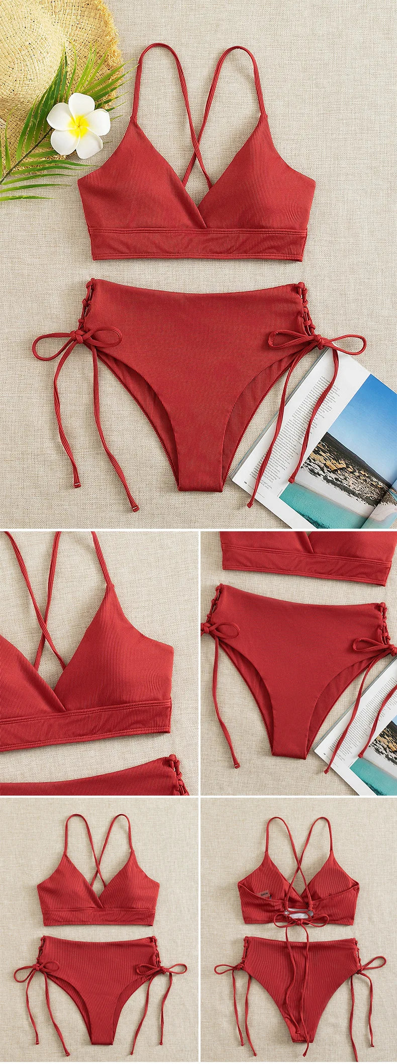 Dwuczęściowe bikini ze sznurowaniem i dekoltem V