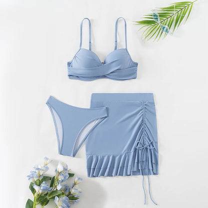 Trzyczęściowe bikini push-up ze spódniczką