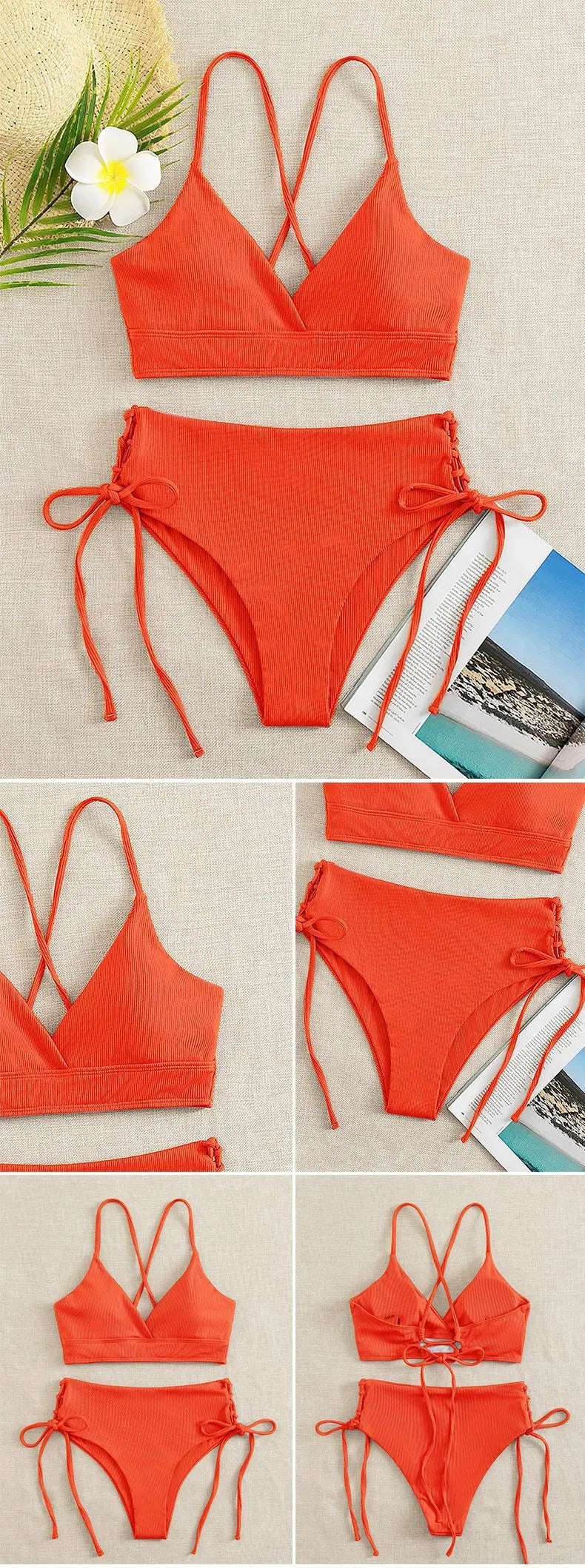 Dwuczęściowe bikini ze sznurowaniem i dekoltem V