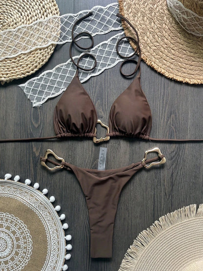 Dwuczęściowe bikini brazylijskie ze sznurowaniem i halterem
