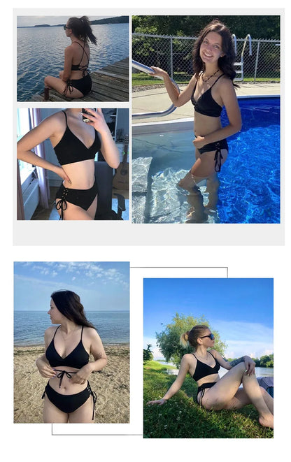 Dwuczęściowe bikini ze sznurowaniem i dekoltem V