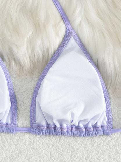Błyszczące bikini z wiązaniem halter i wysokim krojem