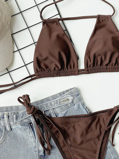 Dwuczęściowe bikini bandażowe z wiązaniem halter