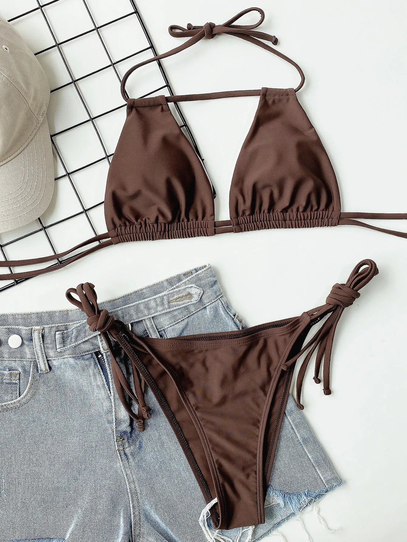 Dwuczęściowe bikini bandażowe z wiązaniem halter