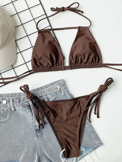 Dwuczęściowe bikini bandażowe z wiązaniem halter